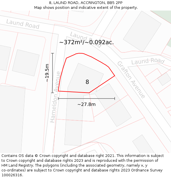 8, LAUND ROAD, ACCRINGTON, BB5 2PP: Plot and title map
