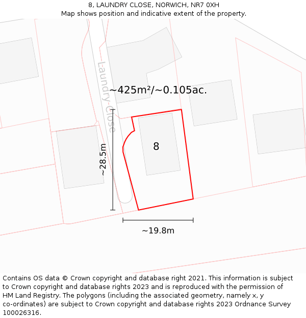 8, LAUNDRY CLOSE, NORWICH, NR7 0XH: Plot and title map