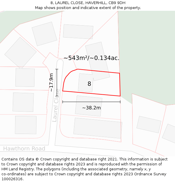 8, LAUREL CLOSE, HAVERHILL, CB9 9DH: Plot and title map