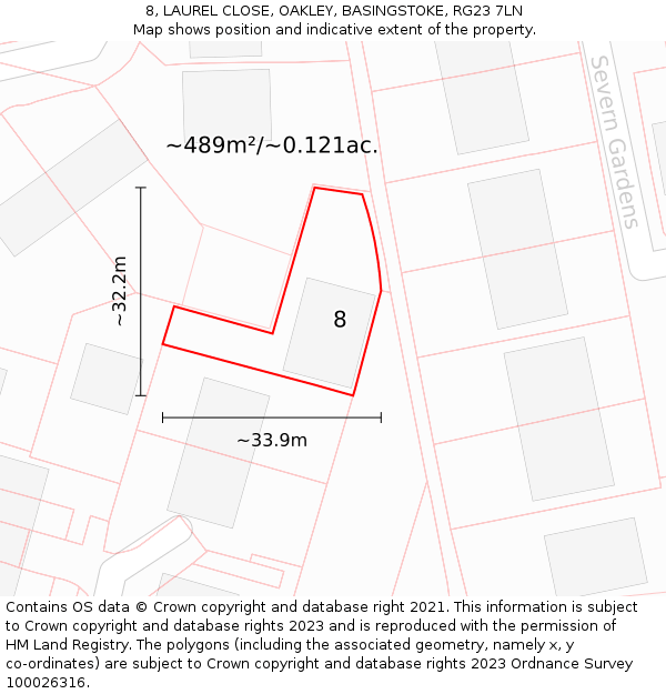 8, LAUREL CLOSE, OAKLEY, BASINGSTOKE, RG23 7LN: Plot and title map
