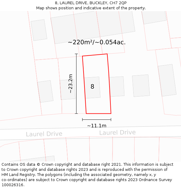 8, LAUREL DRIVE, BUCKLEY, CH7 2QP: Plot and title map
