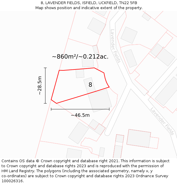 8, LAVENDER FIELDS, ISFIELD, UCKFIELD, TN22 5FB: Plot and title map