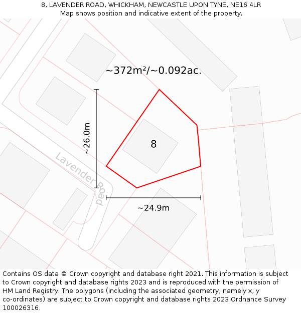 8, LAVENDER ROAD, WHICKHAM, NEWCASTLE UPON TYNE, NE16 4LR: Plot and title map