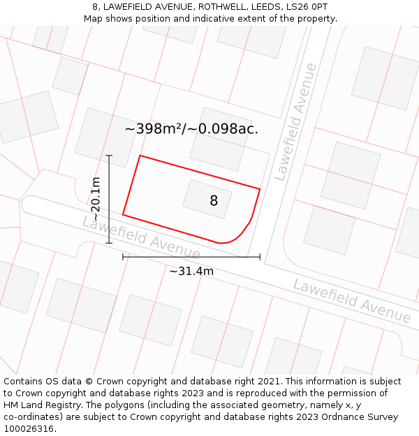 8, LAWEFIELD AVENUE, ROTHWELL, LEEDS, LS26 0PT: Plot and title map