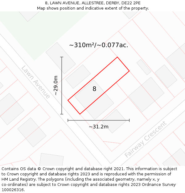 8, LAWN AVENUE, ALLESTREE, DERBY, DE22 2PE: Plot and title map