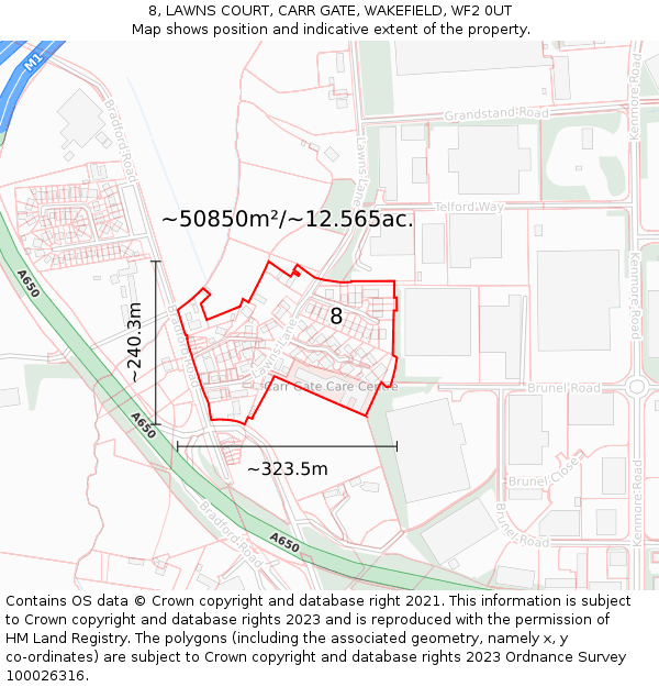 8, LAWNS COURT, CARR GATE, WAKEFIELD, WF2 0UT: Plot and title map