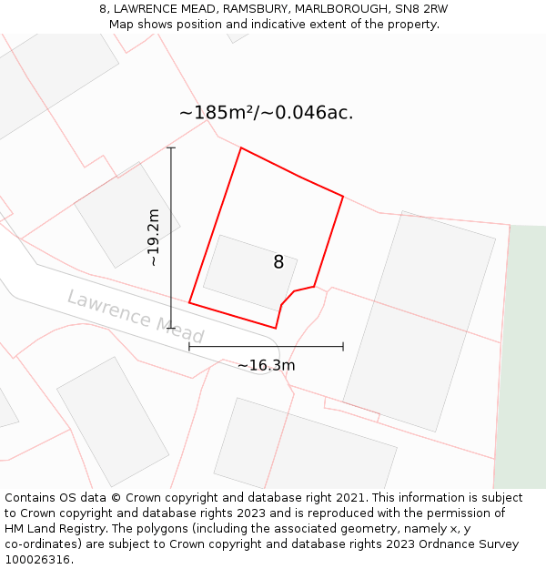 8, LAWRENCE MEAD, RAMSBURY, MARLBOROUGH, SN8 2RW: Plot and title map