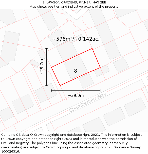 8, LAWSON GARDENS, PINNER, HA5 2EB: Plot and title map