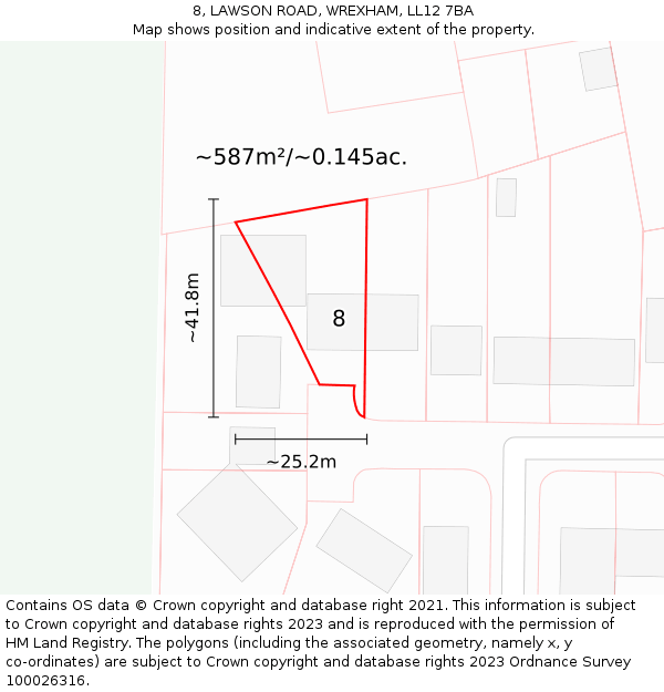 8, LAWSON ROAD, WREXHAM, LL12 7BA: Plot and title map