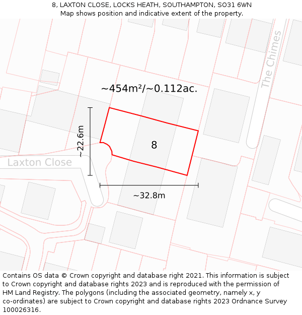 8, LAXTON CLOSE, LOCKS HEATH, SOUTHAMPTON, SO31 6WN: Plot and title map