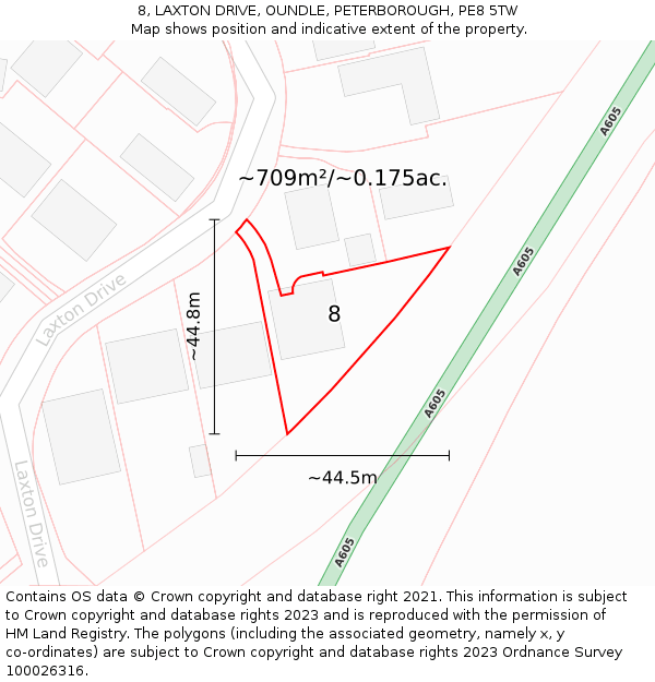 8, LAXTON DRIVE, OUNDLE, PETERBOROUGH, PE8 5TW: Plot and title map