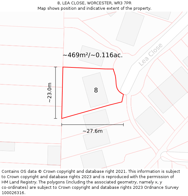 8, LEA CLOSE, WORCESTER, WR3 7PR: Plot and title map