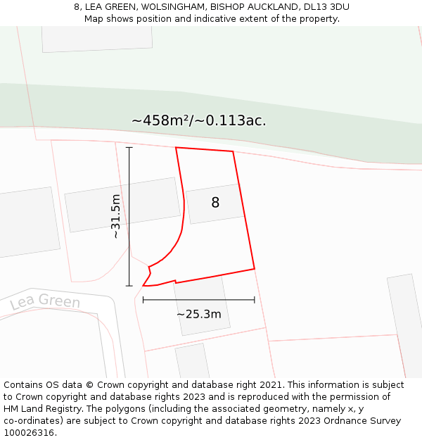 8, LEA GREEN, WOLSINGHAM, BISHOP AUCKLAND, DL13 3DU: Plot and title map