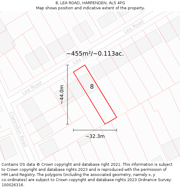 8, LEA ROAD, HARPENDEN, AL5 4PG: Plot and title map