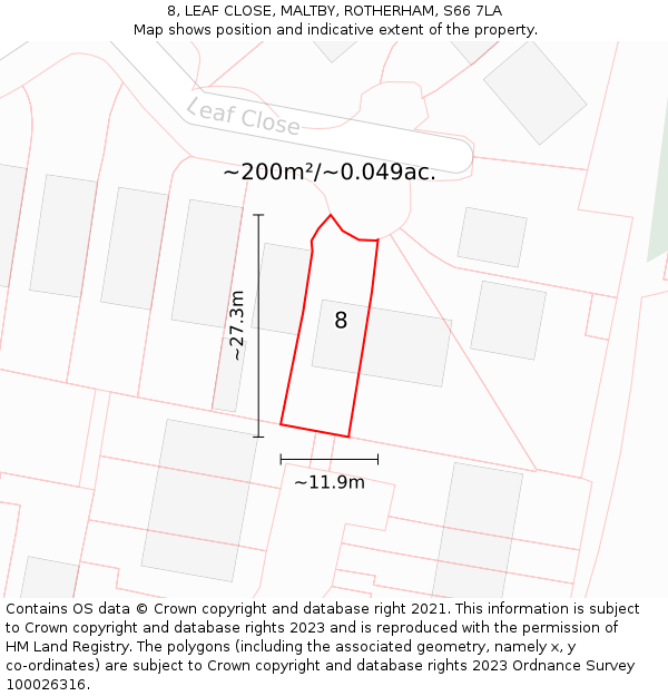 8, LEAF CLOSE, MALTBY, ROTHERHAM, S66 7LA: Plot and title map