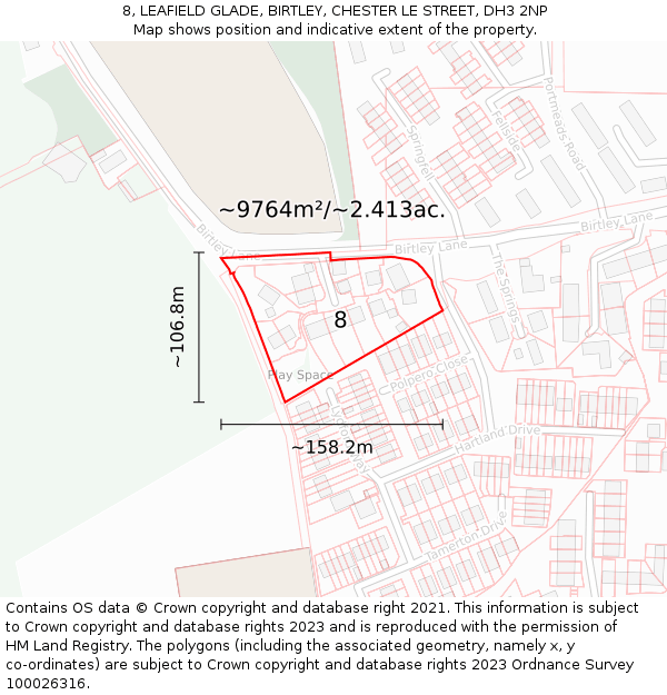 8, LEAFIELD GLADE, BIRTLEY, CHESTER LE STREET, DH3 2NP: Plot and title map