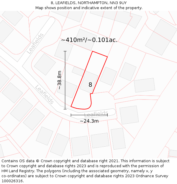 8, LEAFIELDS, NORTHAMPTON, NN3 9UY: Plot and title map
