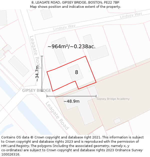 8, LEAGATE ROAD, GIPSEY BRIDGE, BOSTON, PE22 7BP: Plot and title map