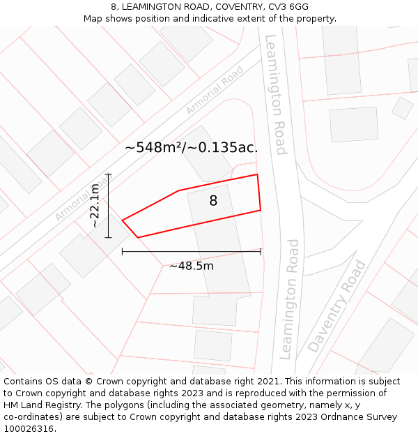 8, LEAMINGTON ROAD, COVENTRY, CV3 6GG: Plot and title map