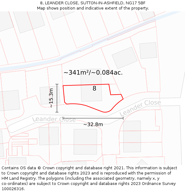 8, LEANDER CLOSE, SUTTON-IN-ASHFIELD, NG17 5BF: Plot and title map