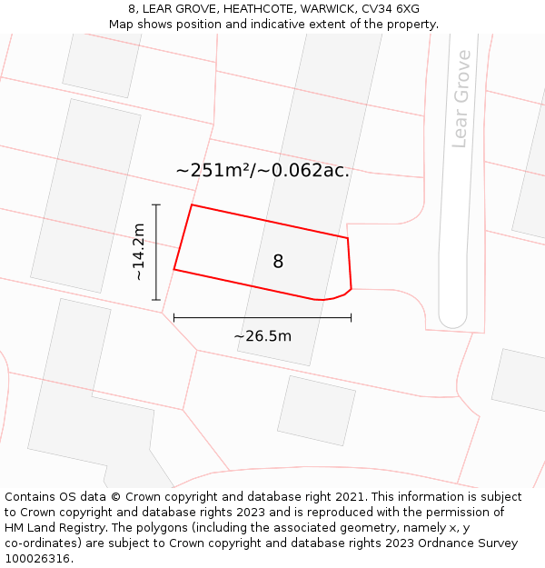 8, LEAR GROVE, HEATHCOTE, WARWICK, CV34 6XG: Plot and title map