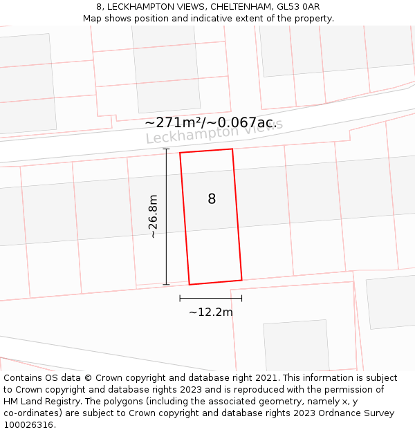 8, LECKHAMPTON VIEWS, CHELTENHAM, GL53 0AR: Plot and title map