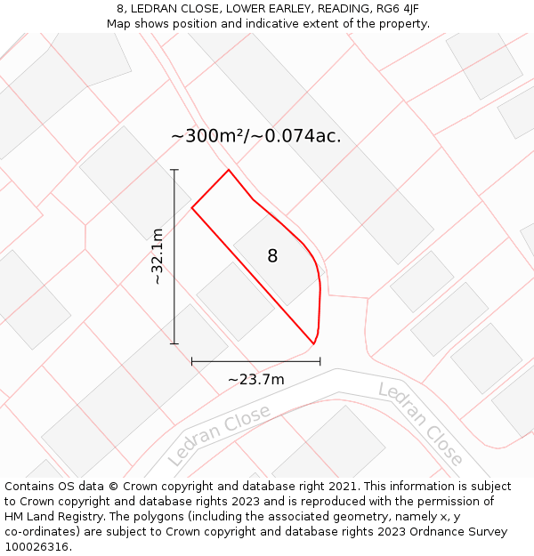 8, LEDRAN CLOSE, LOWER EARLEY, READING, RG6 4JF: Plot and title map