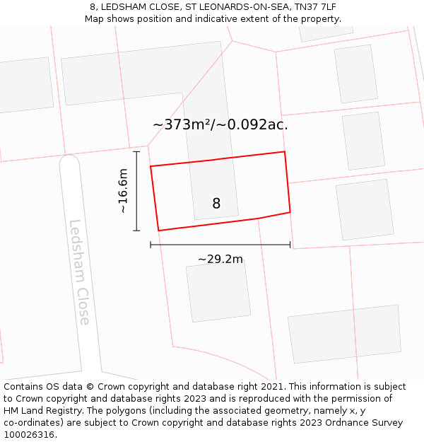 8, LEDSHAM CLOSE, ST LEONARDS-ON-SEA, TN37 7LF: Plot and title map
