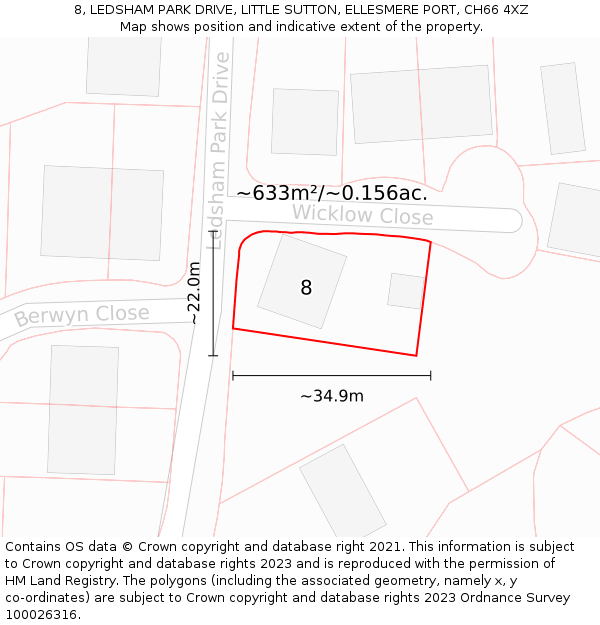 8, LEDSHAM PARK DRIVE, LITTLE SUTTON, ELLESMERE PORT, CH66 4XZ: Plot and title map