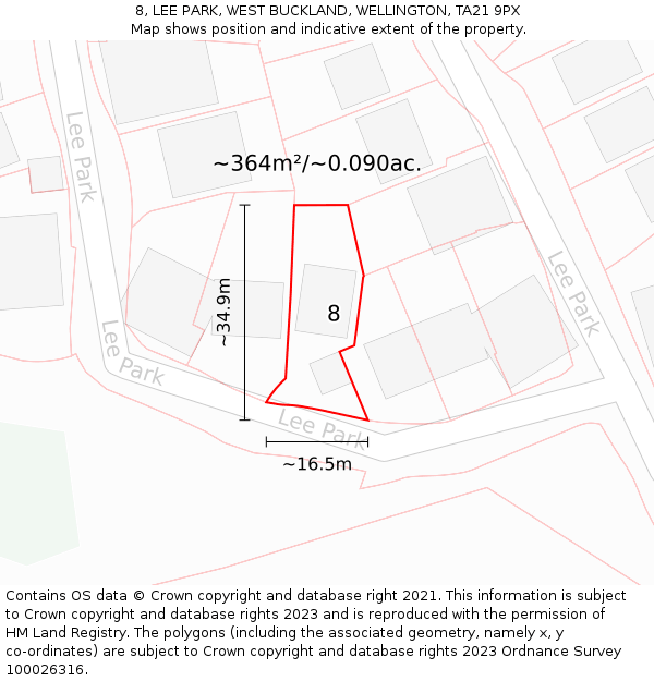8, LEE PARK, WEST BUCKLAND, WELLINGTON, TA21 9PX: Plot and title map