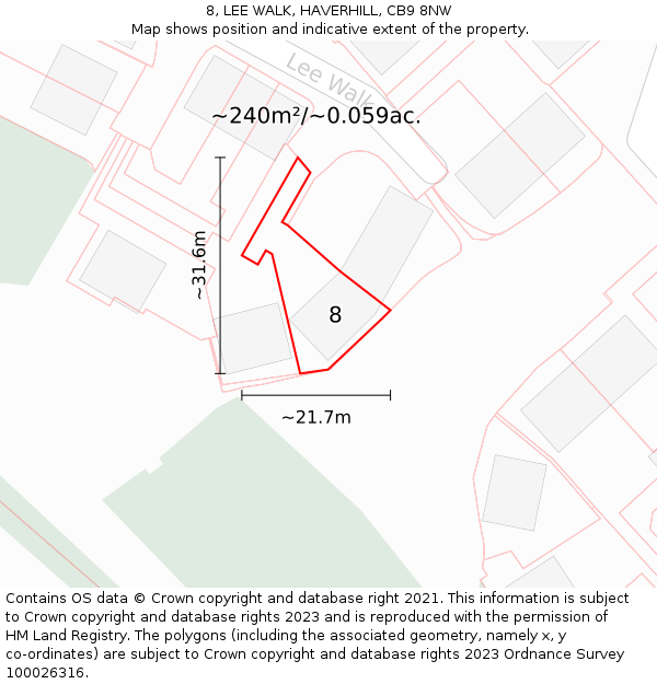 8, LEE WALK, HAVERHILL, CB9 8NW: Plot and title map