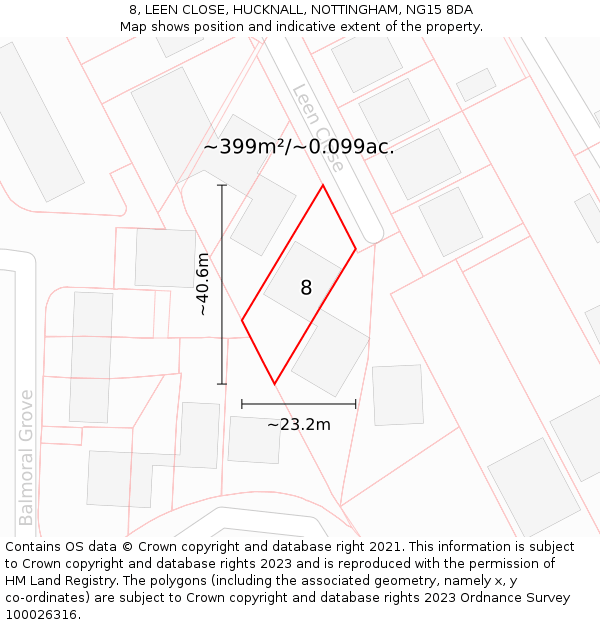 8, LEEN CLOSE, HUCKNALL, NOTTINGHAM, NG15 8DA: Plot and title map