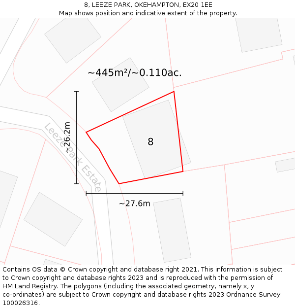 8, LEEZE PARK, OKEHAMPTON, EX20 1EE: Plot and title map