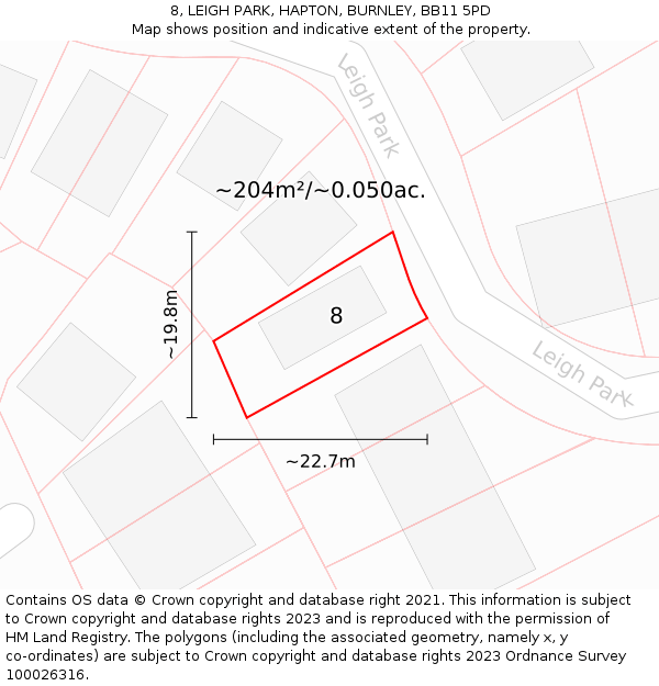 8, LEIGH PARK, HAPTON, BURNLEY, BB11 5PD: Plot and title map