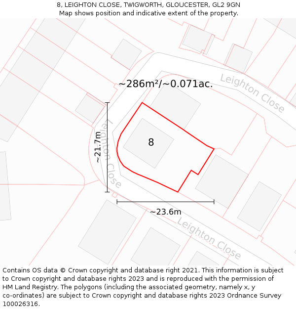 8, LEIGHTON CLOSE, TWIGWORTH, GLOUCESTER, GL2 9GN: Plot and title map