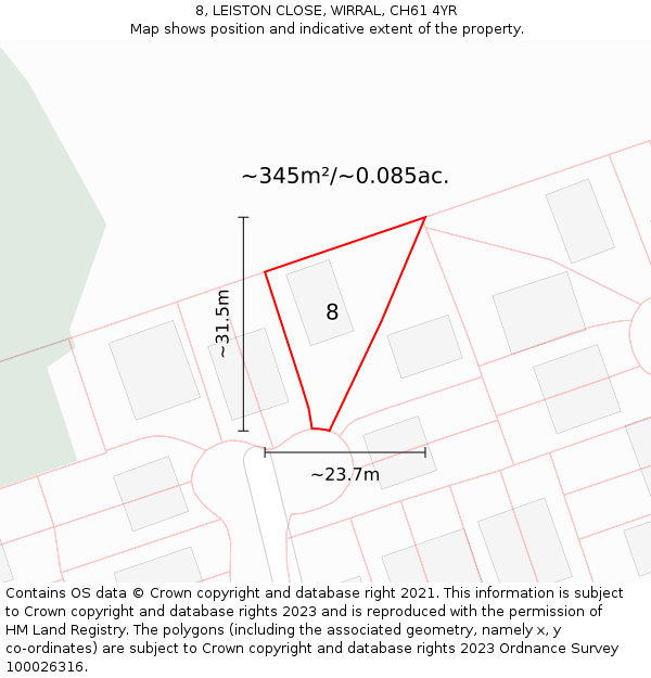 8, LEISTON CLOSE, WIRRAL, CH61 4YR: Plot and title map
