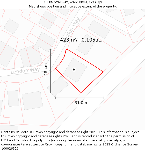 8, LENDON WAY, WINKLEIGH, EX19 8JS: Plot and title map