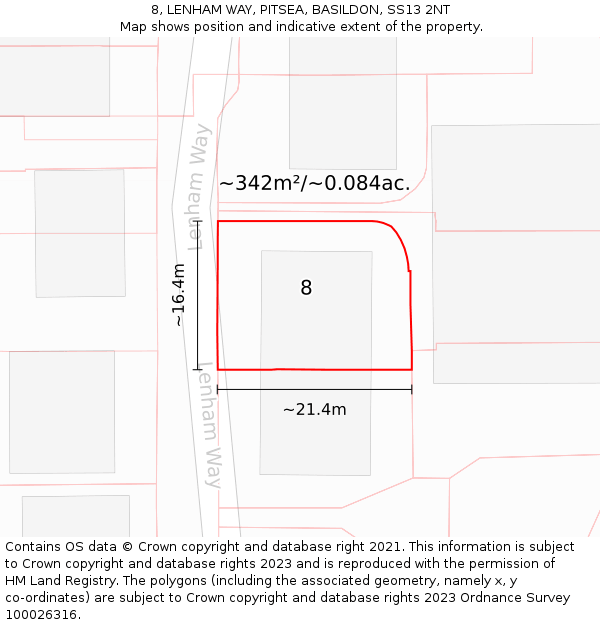 8, LENHAM WAY, PITSEA, BASILDON, SS13 2NT: Plot and title map