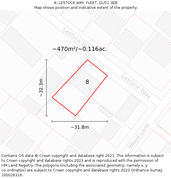 8, LESTOCK WAY, FLEET, GU51 3EB: Plot and title map