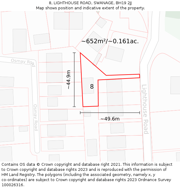 8, LIGHTHOUSE ROAD, SWANAGE, BH19 2JJ: Plot and title map