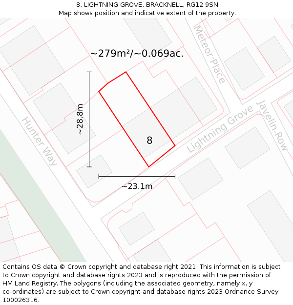 8, LIGHTNING GROVE, BRACKNELL, RG12 9SN: Plot and title map