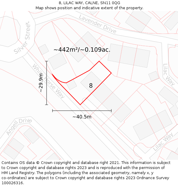 8, LILAC WAY, CALNE, SN11 0QG: Plot and title map