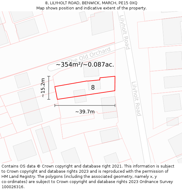 8, LILYHOLT ROAD, BENWICK, MARCH, PE15 0XQ: Plot and title map