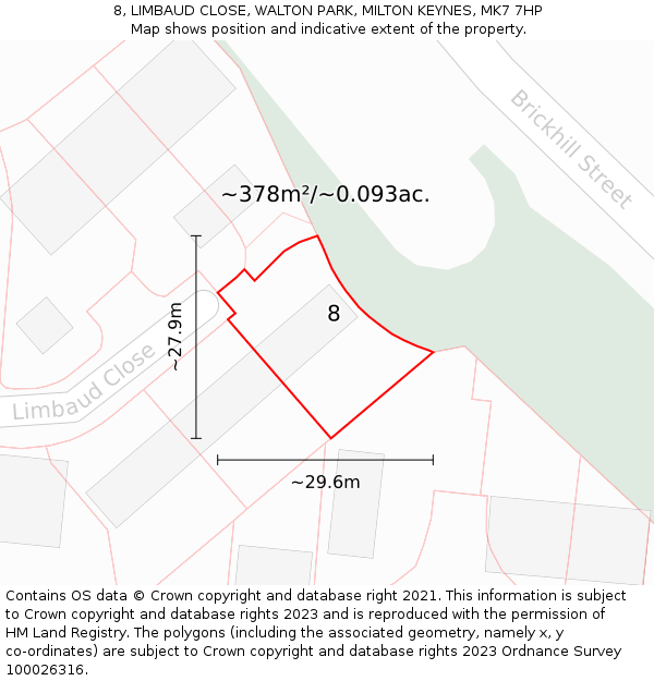 8, LIMBAUD CLOSE, WALTON PARK, MILTON KEYNES, MK7 7HP: Plot and title map