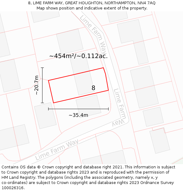 8, LIME FARM WAY, GREAT HOUGHTON, NORTHAMPTON, NN4 7AQ: Plot and title map