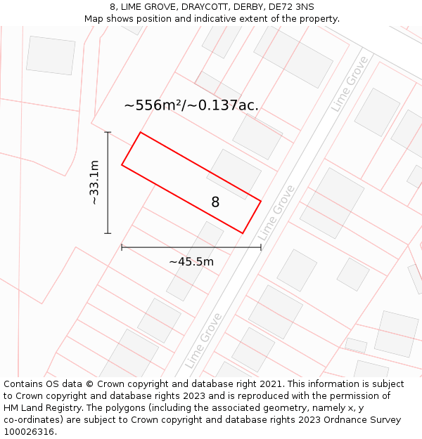 8, LIME GROVE, DRAYCOTT, DERBY, DE72 3NS: Plot and title map