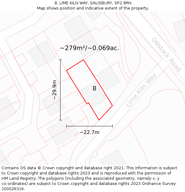 8, LIME KILN WAY, SALISBURY, SP2 8RN: Plot and title map
