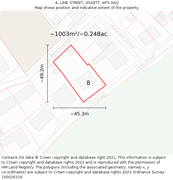 8, LIME STREET, OSSETT, WF5 0AQ: Plot and title map
