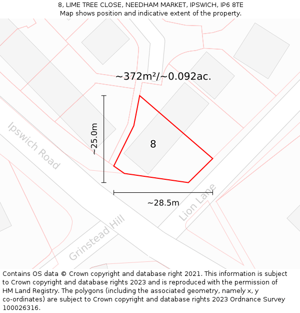 8, LIME TREE CLOSE, NEEDHAM MARKET, IPSWICH, IP6 8TE: Plot and title map