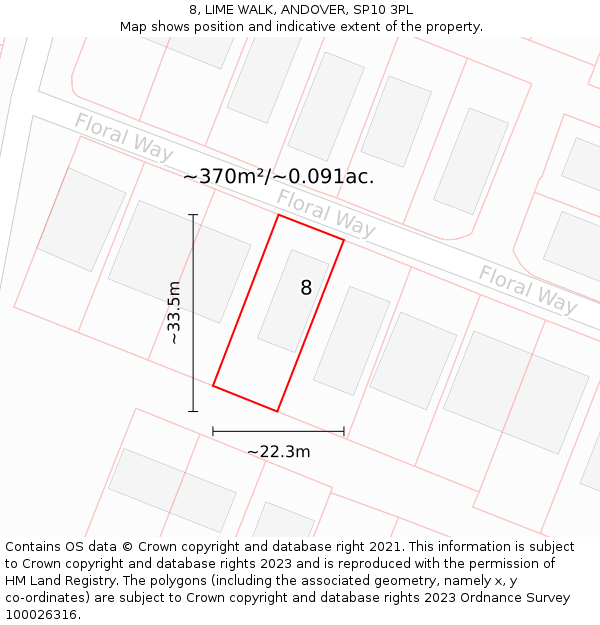 8, LIME WALK, ANDOVER, SP10 3PL: Plot and title map